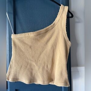 Urban Outfitters One-Shoulder Ribbed Tank Top - Beige